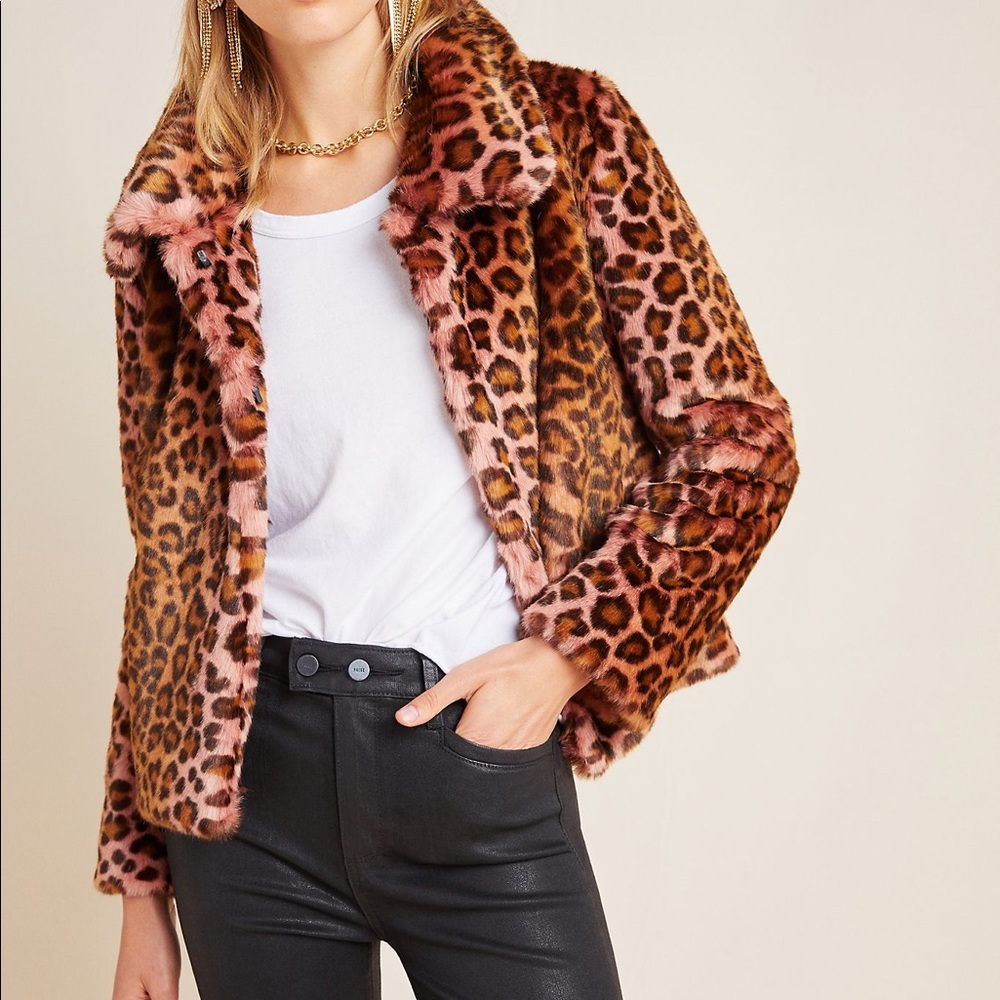 NWT Unreal Fur Leopard Faux Fur Coat - Picture 6 of 7